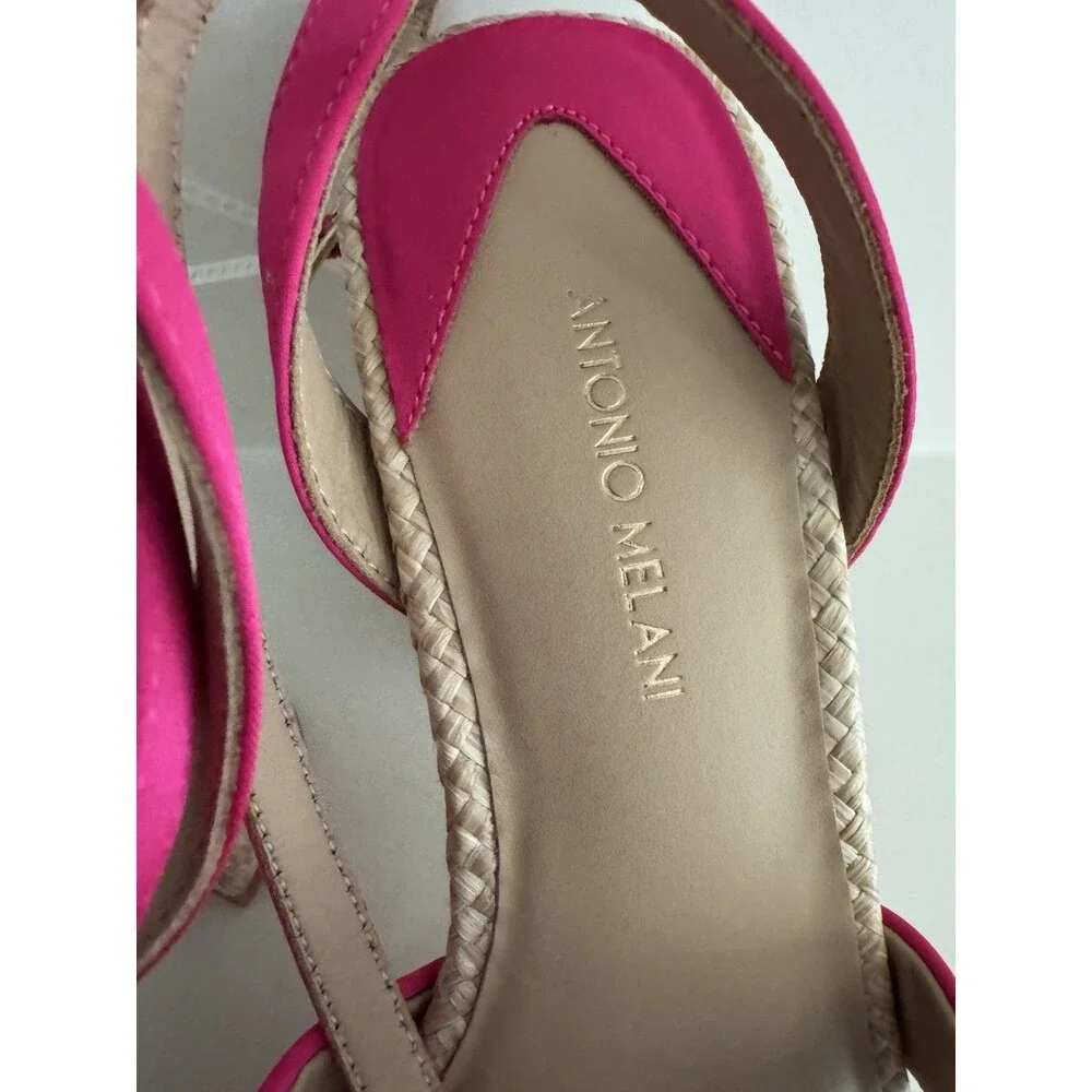 Antonio Melani Bindi Satin Bow Raffia Platform Sandal Hot Pink heel Size 8M NEW